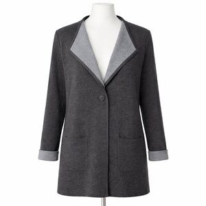 Catherine Malandrino Two-Tone Gray Longline Cardigan Single Button Sweater S